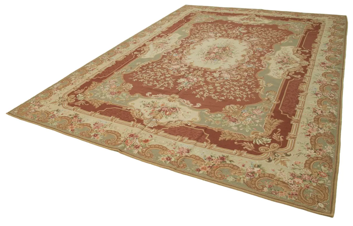 Needlepoint Bej Pamuk Üzerine Yün El Dokuma Halı-290x408 - Görsel 3