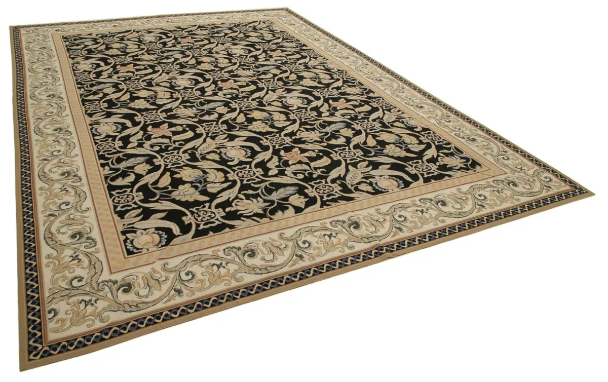 Needlepoint Bej Pamuk Üzerine Yün El Dokuma Halı-300x420 - Görsel 2