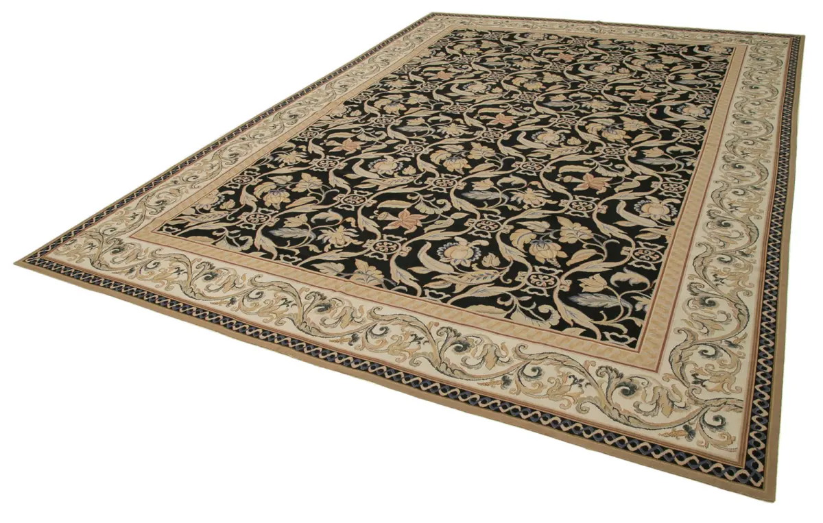 Needlepoint Bej Pamuk Üzerine Yün El Dokuma Halı-300x420 - Görsel 3