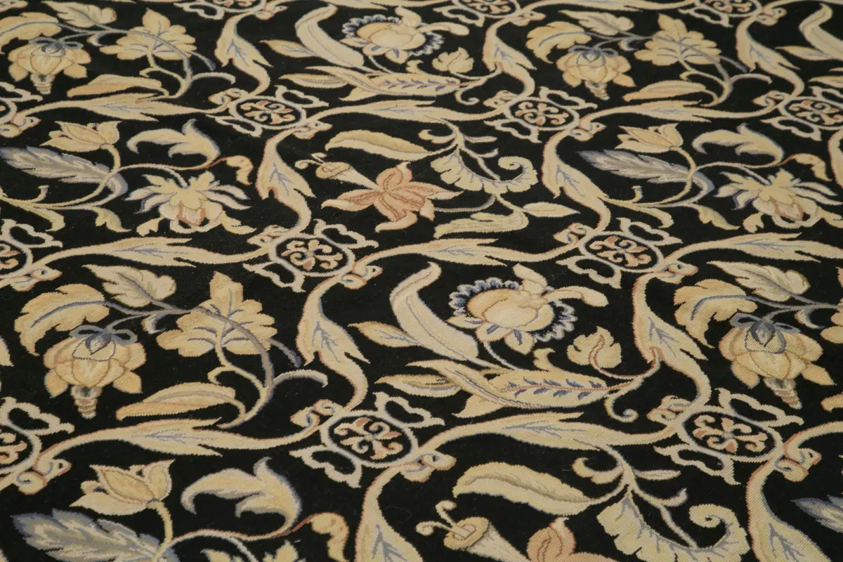 Needlepoint Bej Pamuk Üzerine Yün El Dokuma Halı-300x420 - Görsel 5