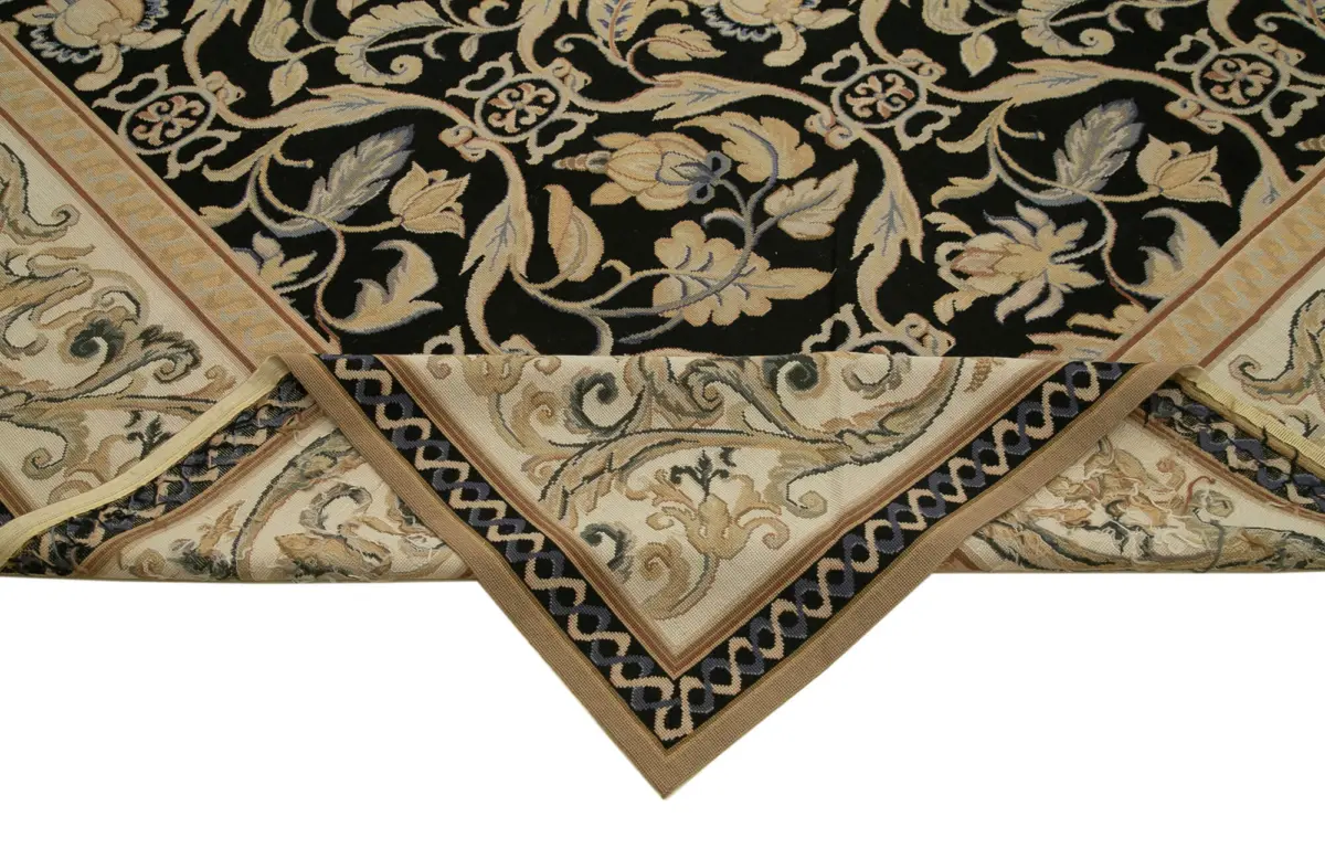 Needlepoint Bej Pamuk Üzerine Yün El Dokuma Halı-300x420 - Görsel 6