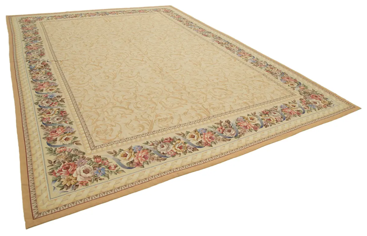 Needlepoint Bej Pamuk Üzerine Yün El Dokuma Halı-315x444 - Görsel 2