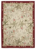 Needlepoint Bej Pamuk Üzerine Yün El Dokuma Halı-294x423