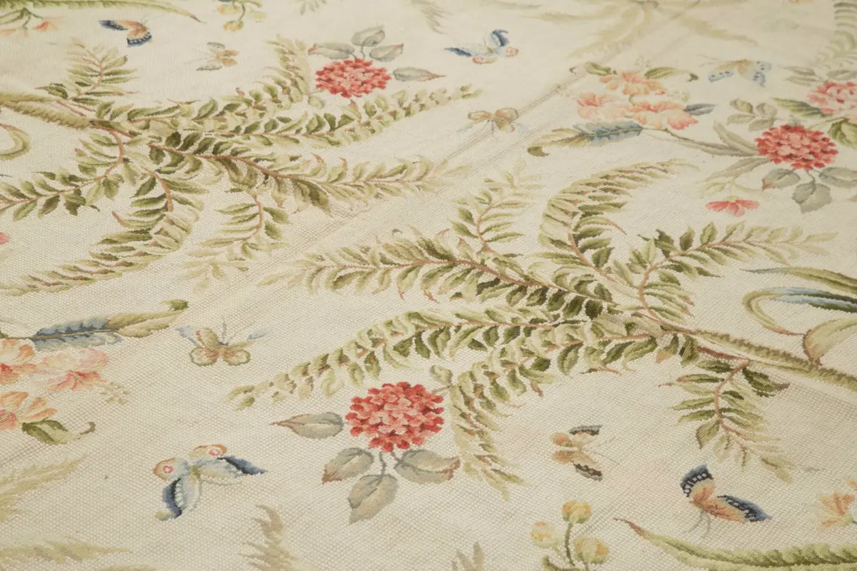 Needlepoint Bej Pamuk Üzerine Yün El Dokuma Halı-294x423 - Görsel 5