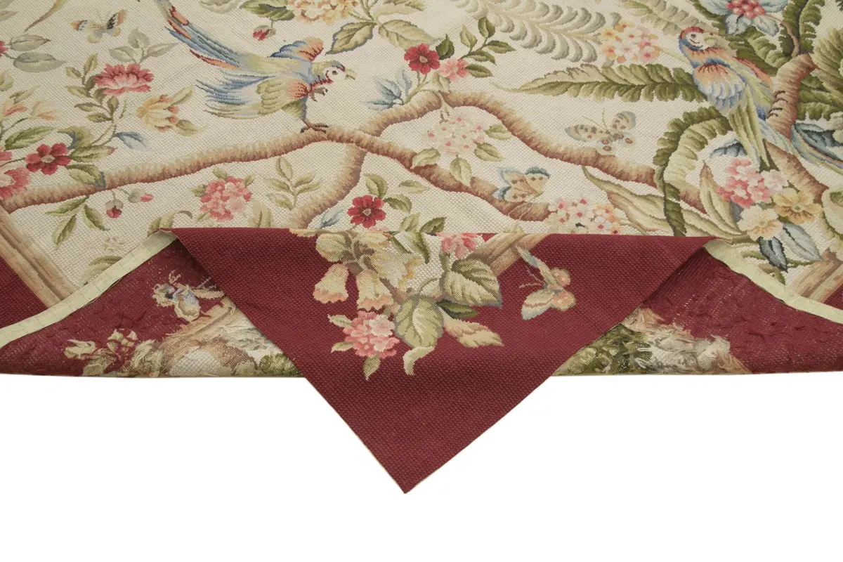 Needlepoint Bej Pamuk Üzerine Yün El Dokuma Halı-294x423 - Görsel 6