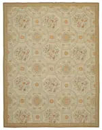 Needlepoint Bej Pamuk Üzerine Yün El Dokuma Halı-346x449