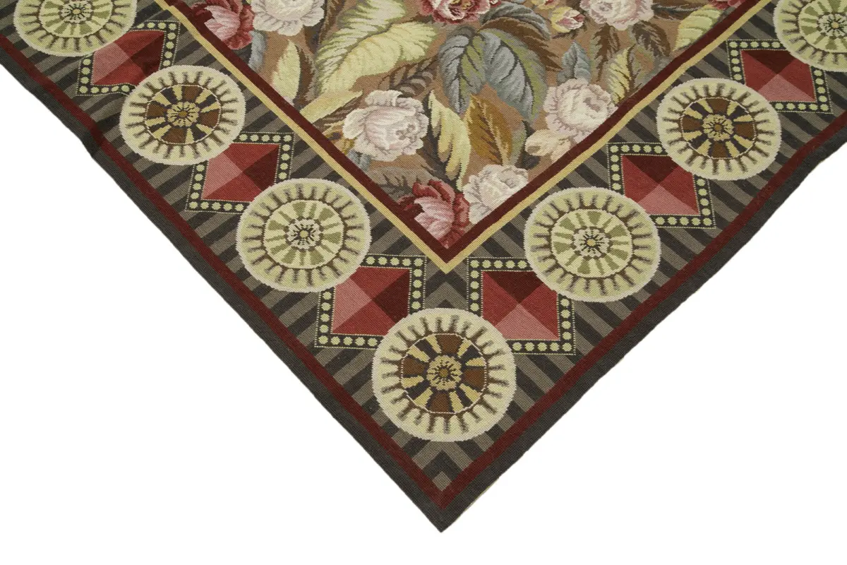 Needlepoint Bej Pamuk Üzerine Yün El Dokuma Halı-366x545 - Görsel 4