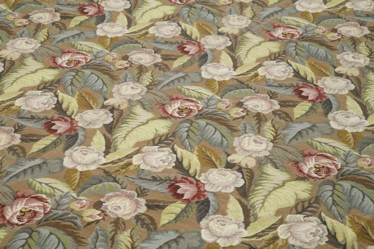 Needlepoint Bej Pamuk Üzerine Yün El Dokuma Halı-366x545 - Görsel 5