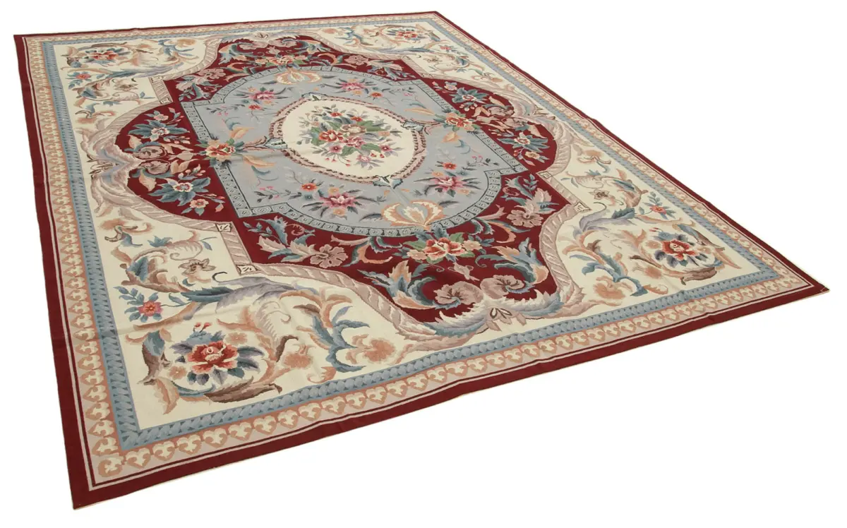 Needlepoint Bej Pamuk Üzerine Yün El Dokuma Halı-241x300 - Görsel 2