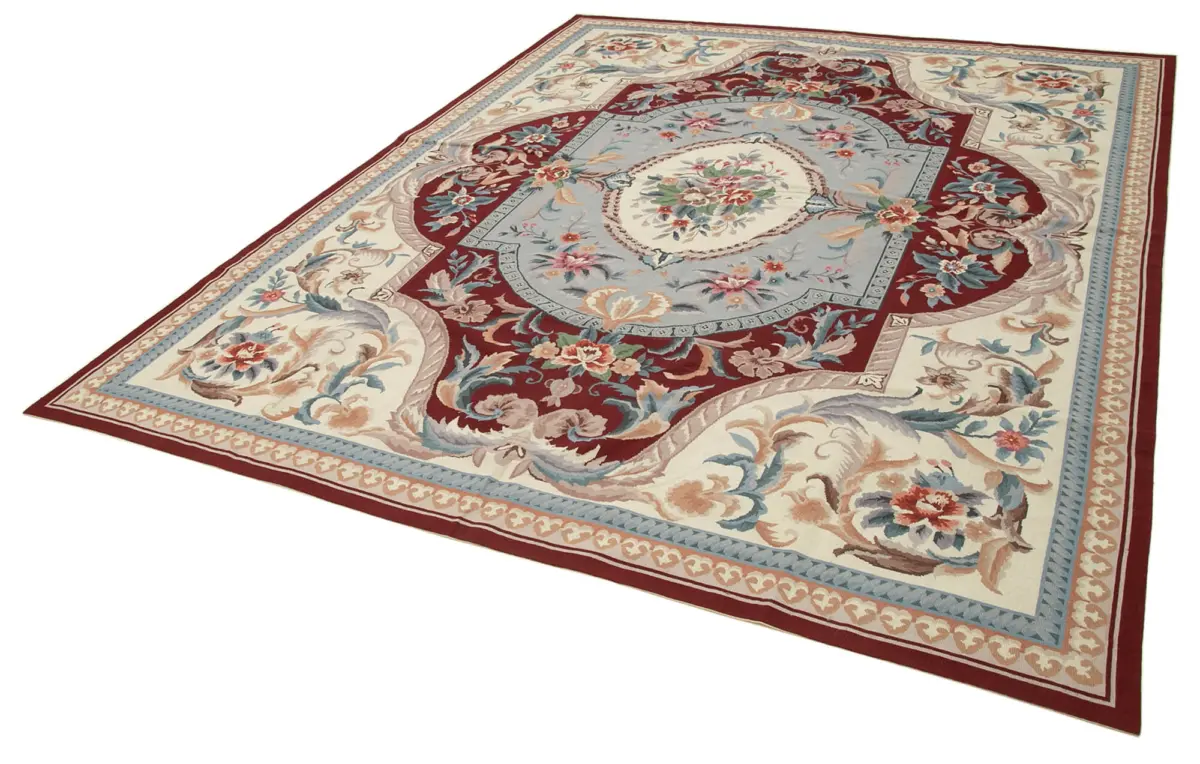 Needlepoint Bej Pamuk Üzerine Yün El Dokuma Halı-241x300 - Görsel 3