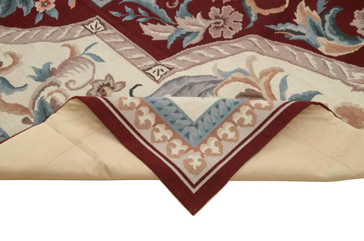 Needlepoint Bej Pamuk Üzerine Yün El Dokuma Halı-241x300 - Görsel 6