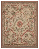 Needlepoint Bej Pamuk Üzerine Yün El Dokuma Halı-238x305