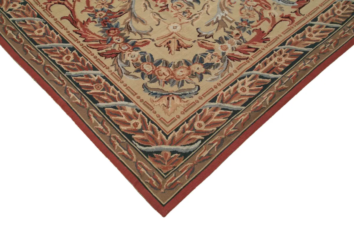 Needlepoint Bej Pamuk Üzerine Yün El Dokuma Halı-238x305 - Görsel 4