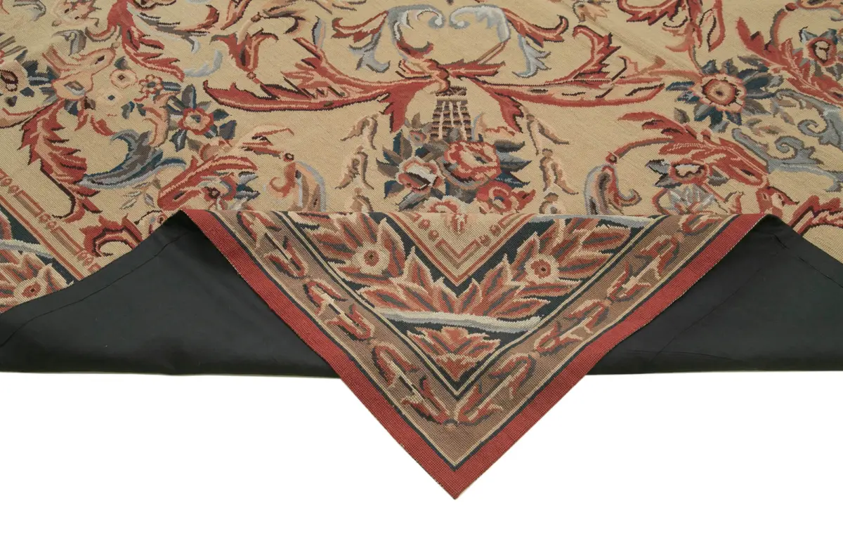 Needlepoint Bej Pamuk Üzerine Yün El Dokuma Halı-238x305 - Görsel 6