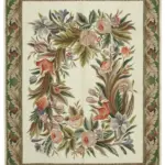 Needlepoint Bej Pamuk Üzerine Yün El Dokuma Halı-241x304