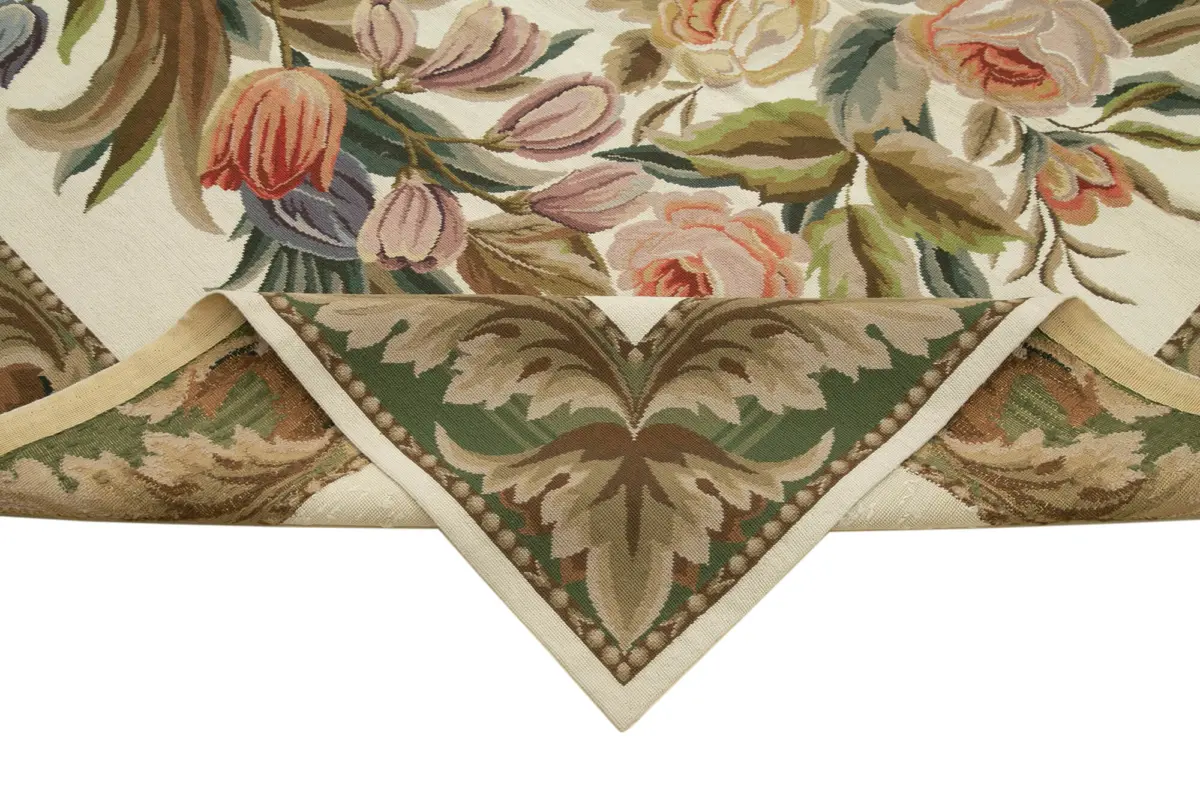 Needlepoint Bej Pamuk Üzerine Yün El Dokuma Halı-241x304 - Görsel 6