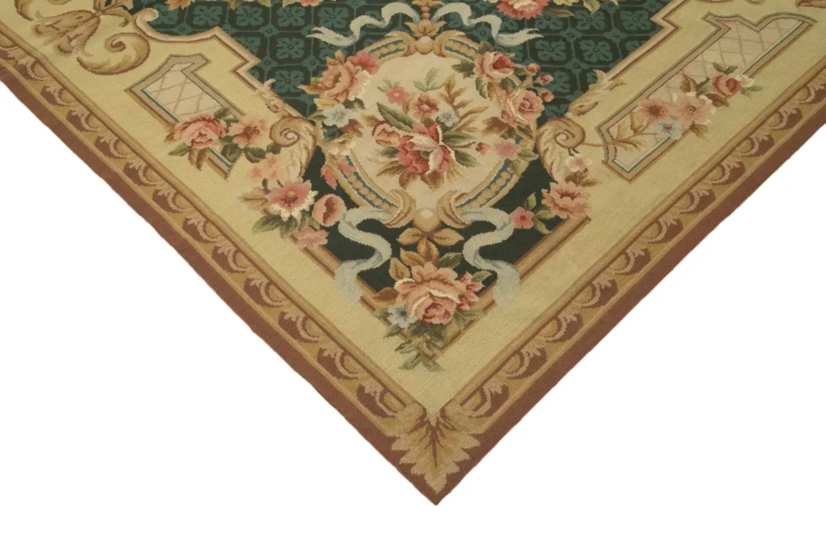 Needlepoint Bej Pamuk Üzerine Yün El Dokuma Halı-238x302 - Görsel 4