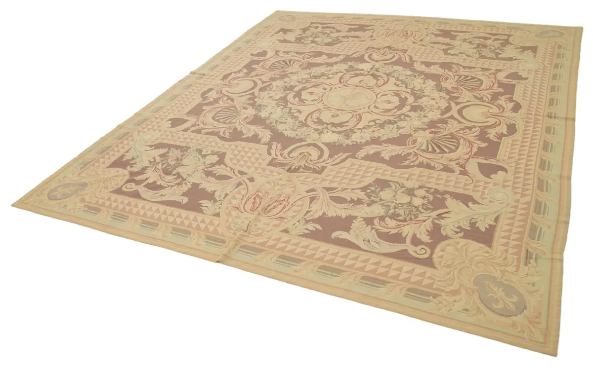 Needlepoint Bej Pamuk Üzerine Yün El Dokuma Halı-238x290 - Görsel 3