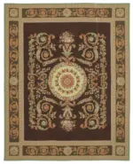 Needlepoint Bej Pamuk Üzerine Yün El Dokuma Halı-244x304