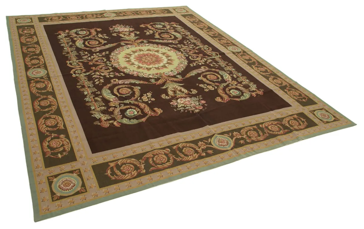 Needlepoint Bej Pamuk Üzerine Yün El Dokuma Halı-244x304 - Görsel 2