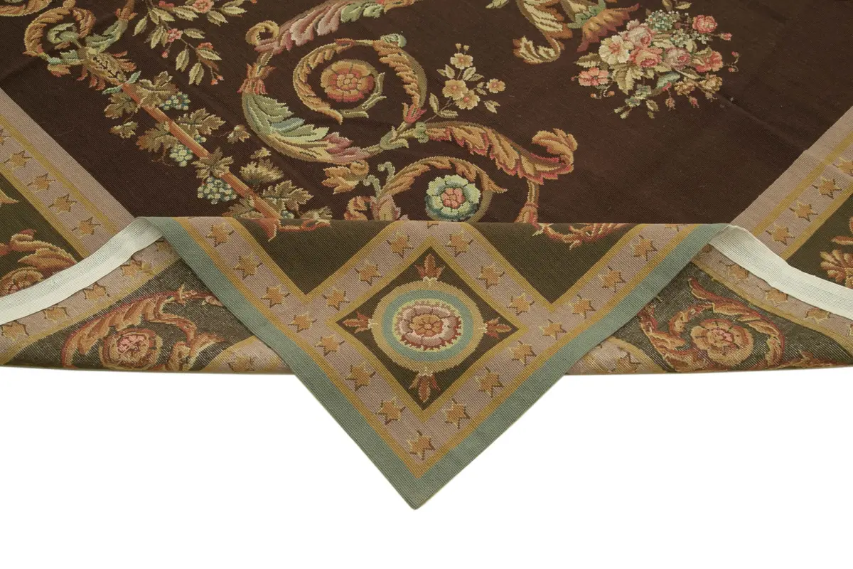 Needlepoint Bej Pamuk Üzerine Yün El Dokuma Halı-244x304 - Görsel 6