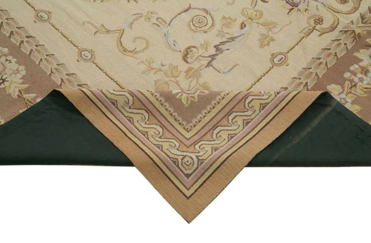 Needlepoint Bej Pamuk Üzerine Yün El Dokuma Halı-247x303 - Görsel 6