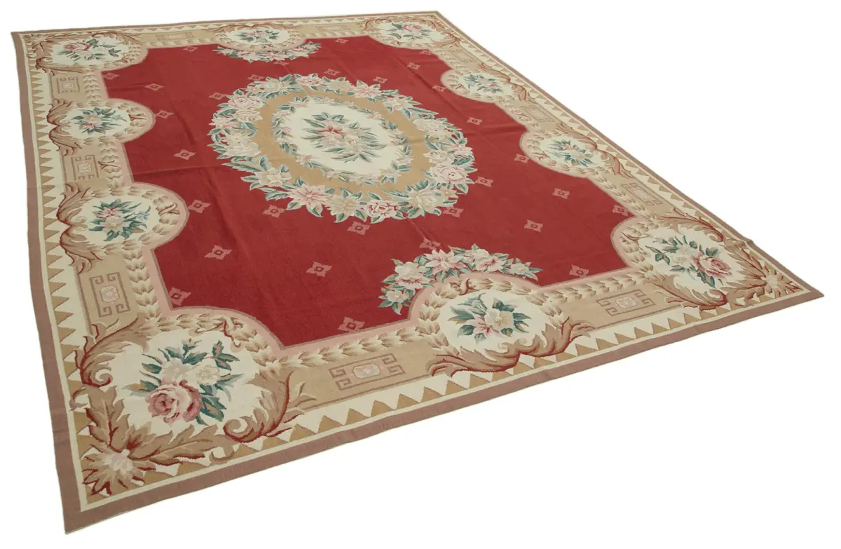 Needlepoint Bej Pamuk Üzerine Yün El Dokuma Halı-243x305 - Görsel 2