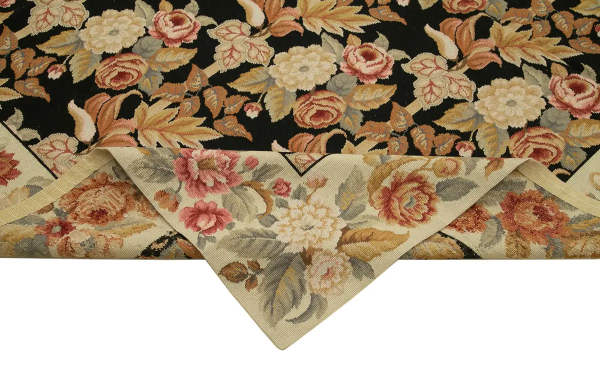 Needlepoint Bej Pamuk Üzerine Yün El Dokuma Halı-245x304 - Görsel 6