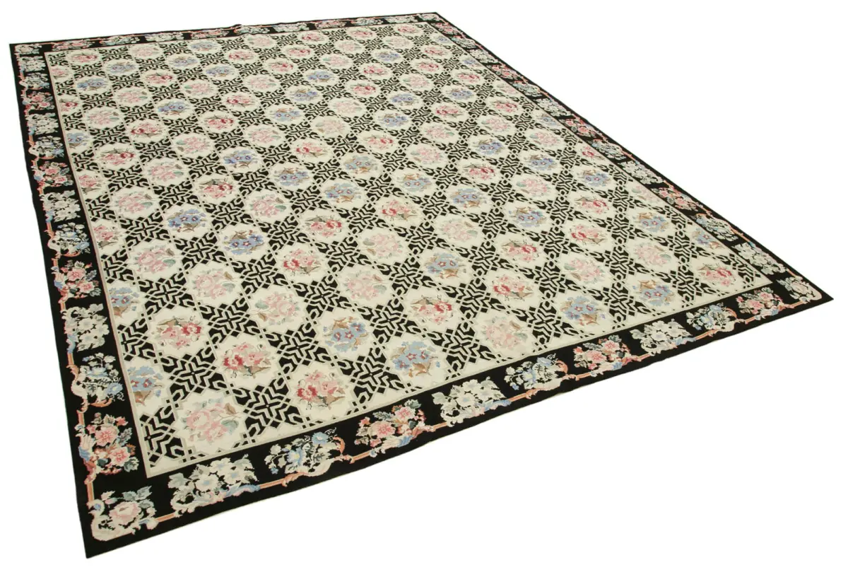 Needlepoint Bej Pamuk Üzerine Yün El Dokuma Halı-232x290 - Görsel 2