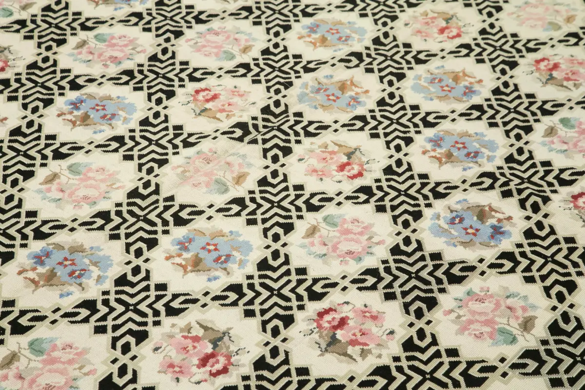 Needlepoint Bej Pamuk Üzerine Yün El Dokuma Halı-232x290 - Görsel 5