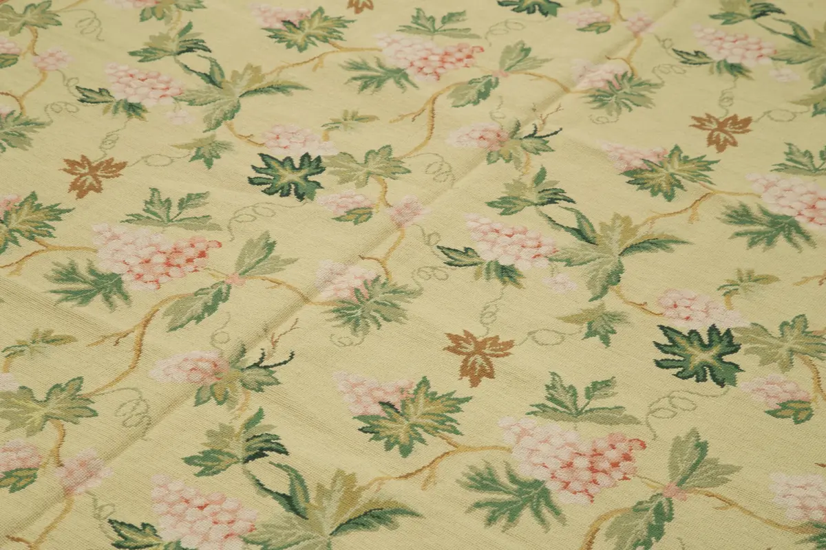 Needlepoint Bej Pamuk Üzerine Yün El Dokuma Halı-182x270 - Görsel 5