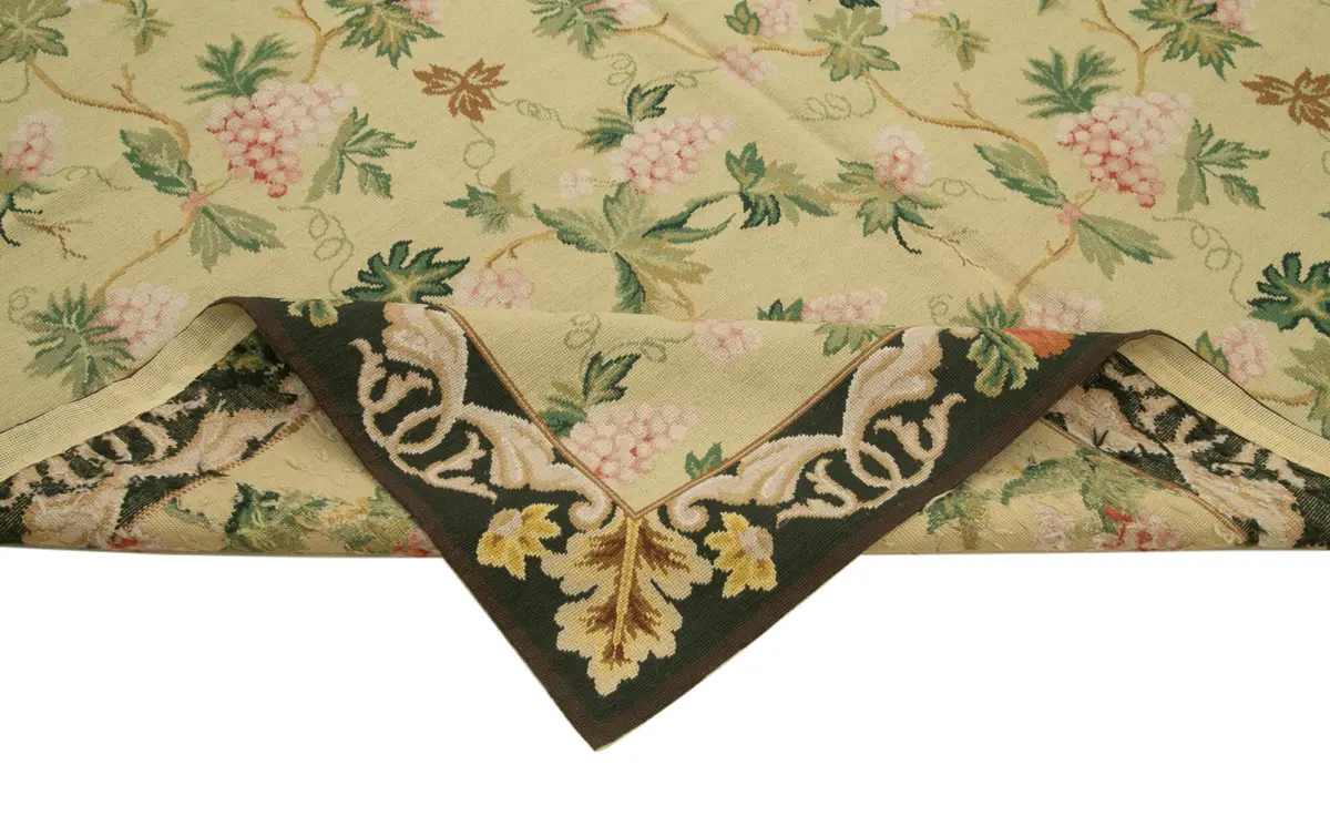 Needlepoint Bej Pamuk Üzerine Yün El Dokuma Halı-182x270 - Görsel 6