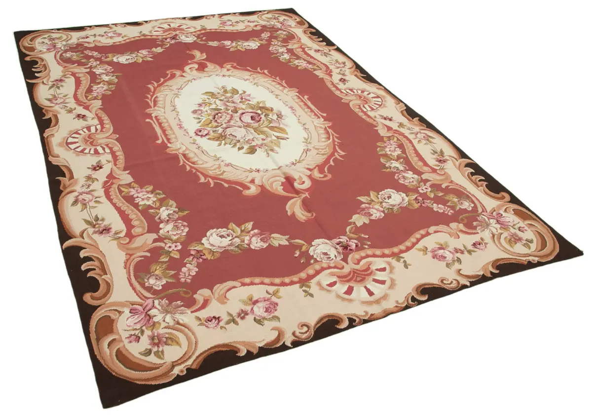 Needlepoint Kırmızı Pamuk Üzerine Yün El Dokuma Halı-177x261 - Görsel 2