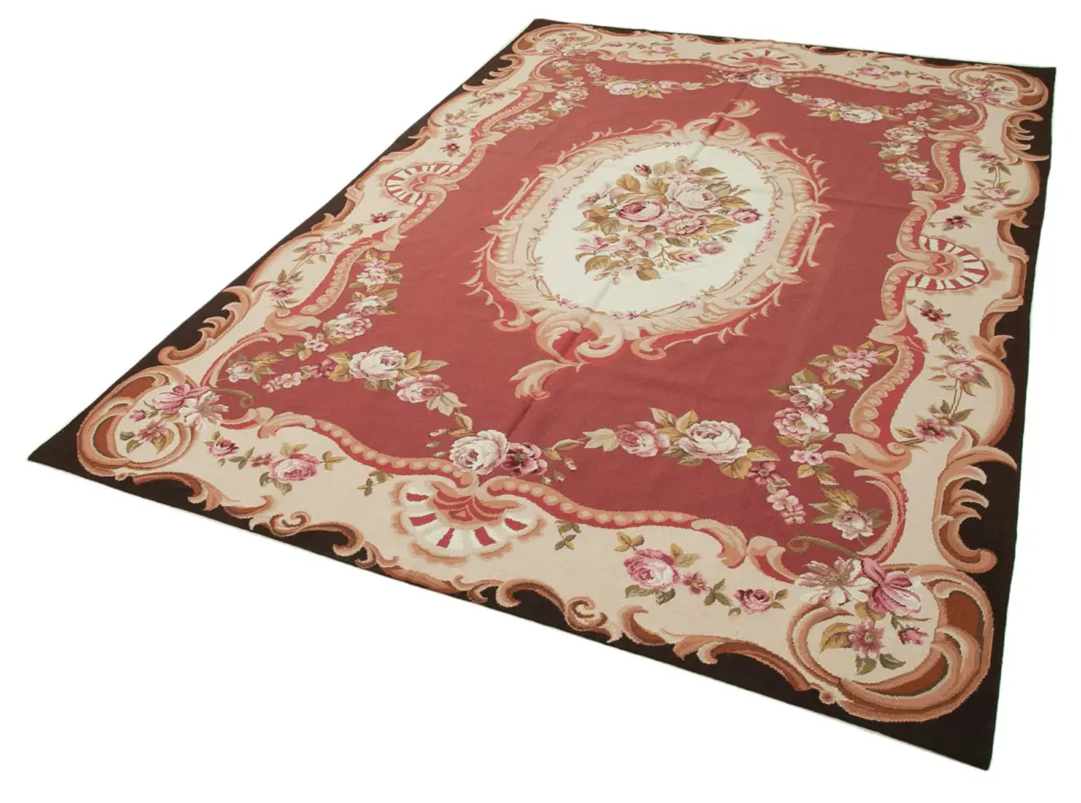 Needlepoint Kırmızı Pamuk Üzerine Yün El Dokuma Halı-177x261 - Görsel 3