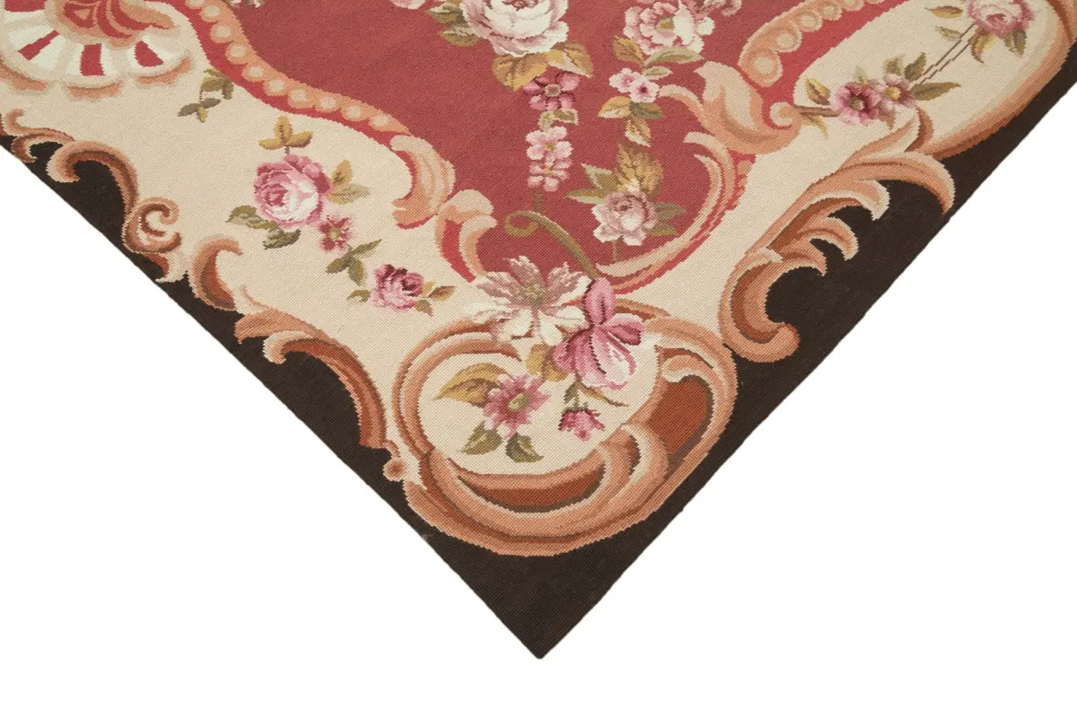 Needlepoint Kırmızı Pamuk Üzerine Yün El Dokuma Halı-177x261 - Görsel 4