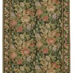 Needlepoint Yeşil Pamuk Üzerine Yün El Dokuma Halı-170x256