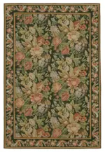 Needlepoint Yeşil Pamuk Üzerine Yün El Dokuma Halı-170x256