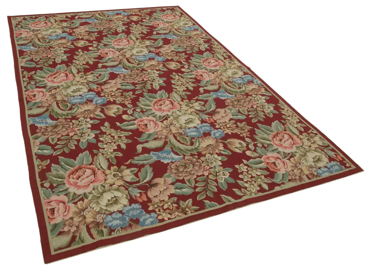 Needlepoint Kırmızı Pamuk Üzerine Yün El Dokuma Halı-178x274 - Görsel 2