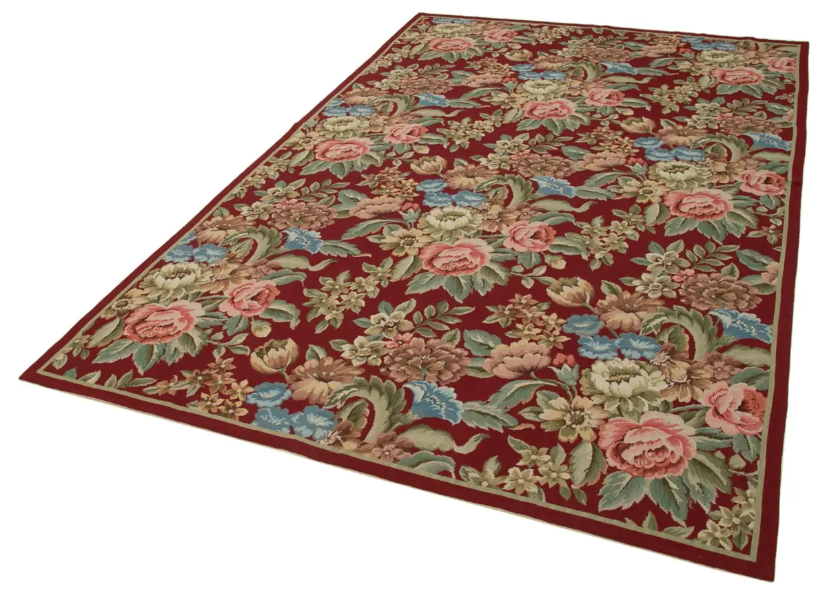 Needlepoint Kırmızı Pamuk Üzerine Yün El Dokuma Halı-178x274 - Görsel 3