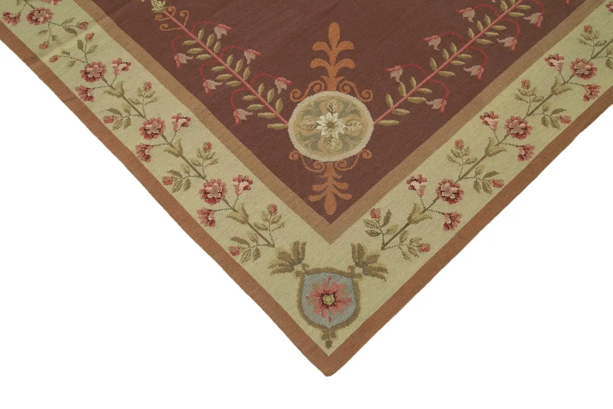 Needlepoint Kırmızı Pamuk Üzerine Yün El Dokuma Halı-181x273 - Görsel 4