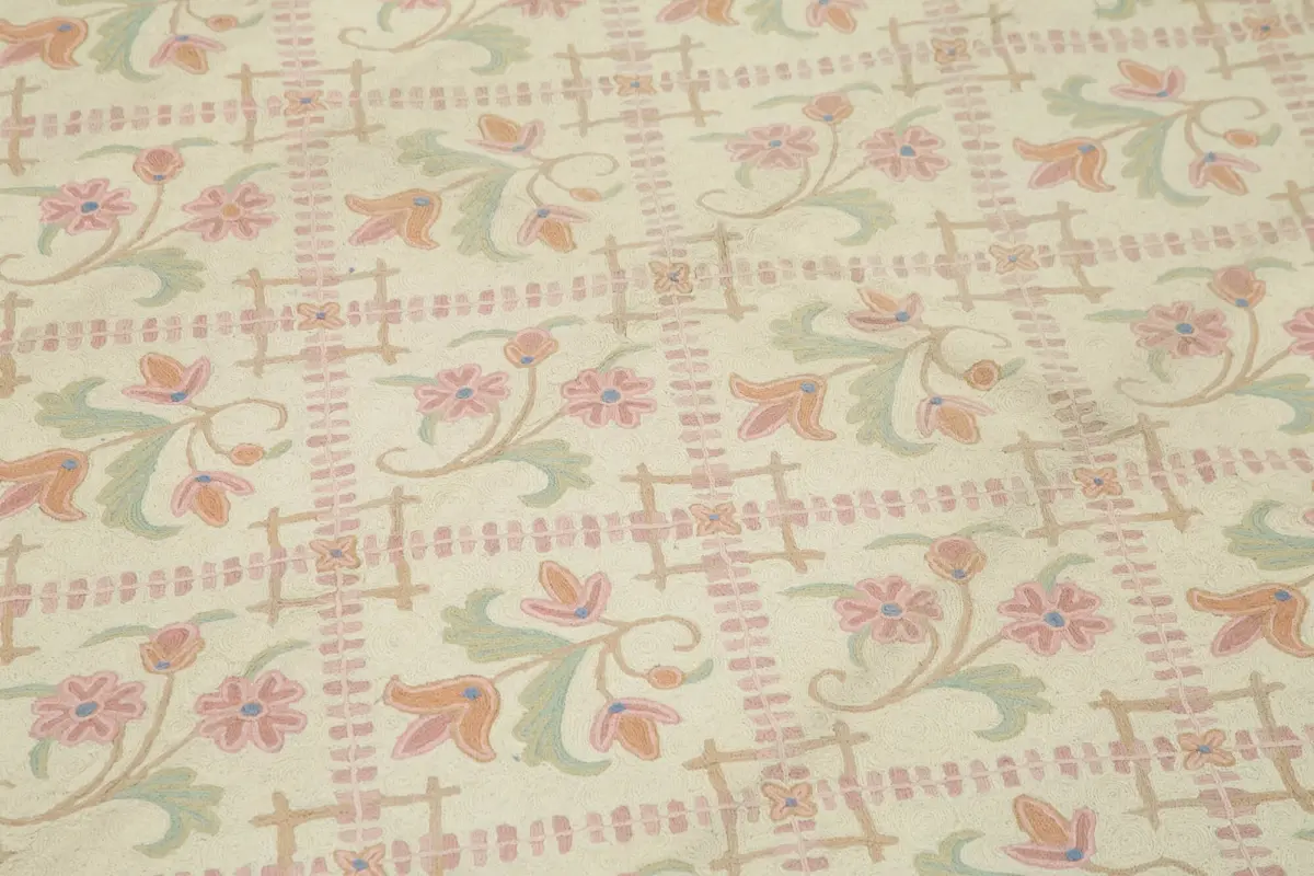 Needlepoint Bej Pamuk Üzerine Yün El Dokuma Halı-182x290 - Görsel 5