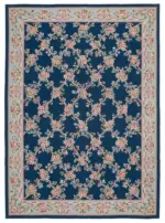 Needlepoint Mavi Pamuk Üzerine Yün El Dokuma Halı-301x416