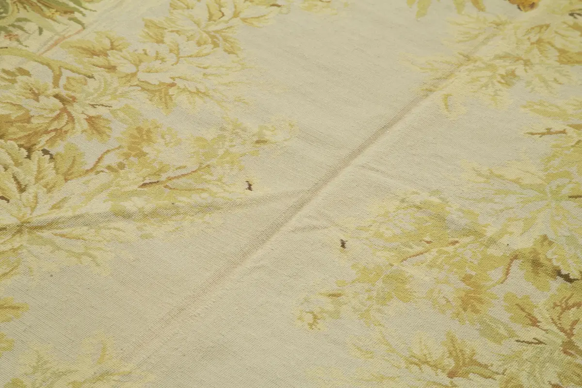 Needlepoint Bej Pamuk Üzerine Yün El Dokuma Halı-189x279 - Görsel 5