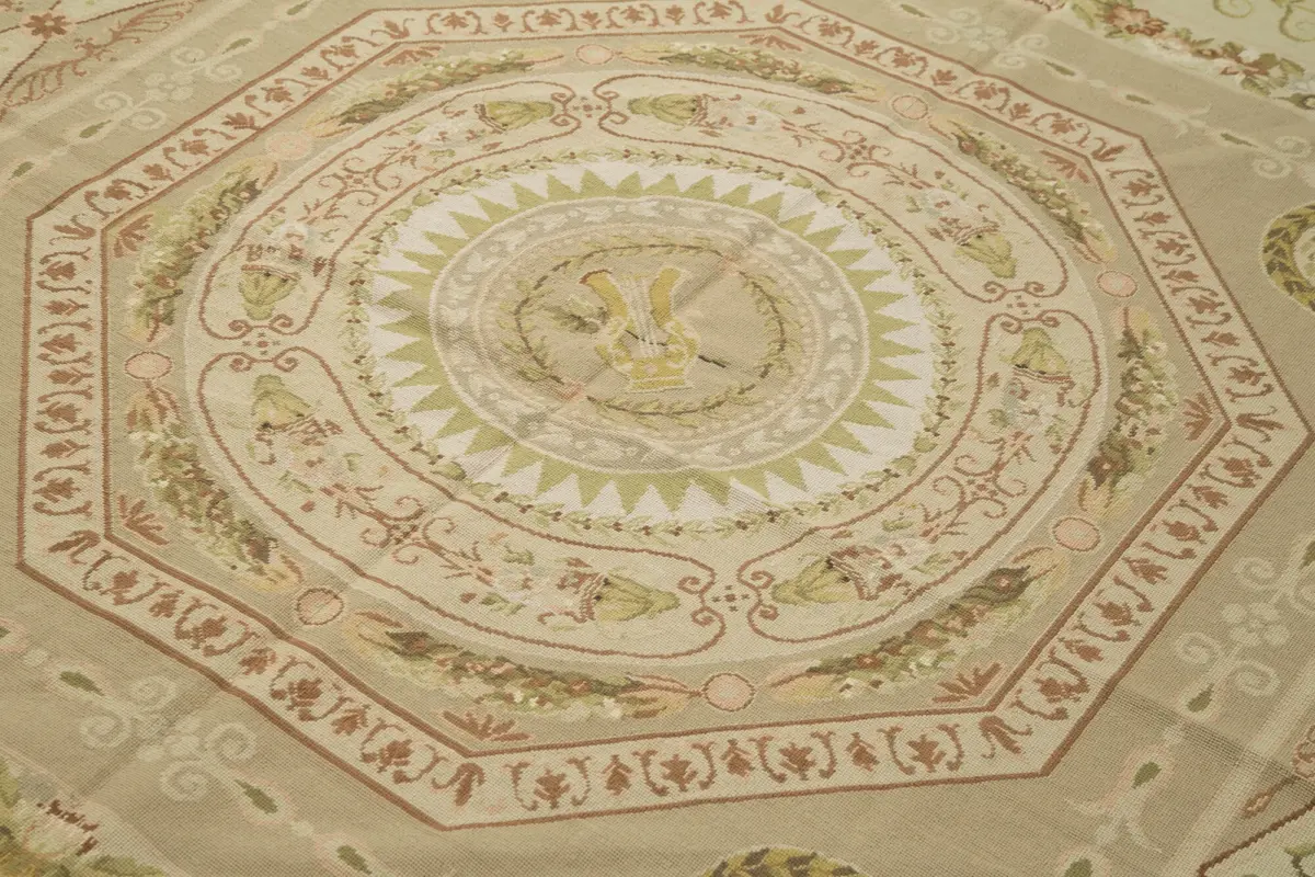 Needlepoint Bej Pamuk Üzerine Yün El Dokuma Halı-184x276 - Görsel 5