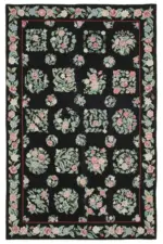 Needlepoint Siyah Pamuk Üzerine Yün El Dokuma Halı-174x266