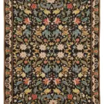 Needlepoint Siyah Pamuk Üzerine Yün El Dokuma Halı-182x270