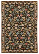 Needlepoint Siyah Pamuk Üzerine Yün El Dokuma Halı-182x270