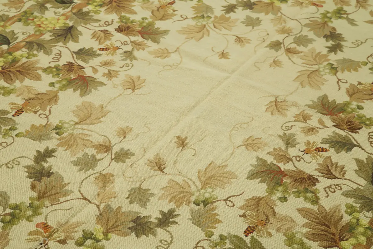 Needlepoint Bej Pamuk Üzerine Yün El Dokuma Halı-182x280 - Görsel 5