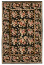 Needlepoint Siyah Pamuk Üzerine Yün El Dokuma Halı-183x274