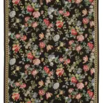 Needlepoint Siyah Pamuk Üzerine Yün El Dokuma Halı-177x271